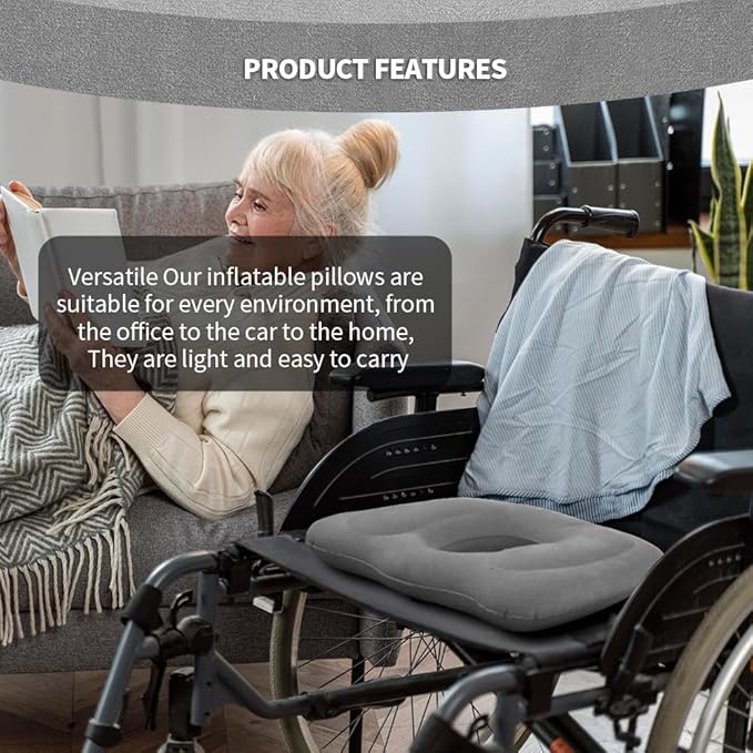 Inflatable Donut Seat Cushion for Tailbone Pain Relief – Coccyx Pillow for Office Chair, Car, Wheelchair & Post Surgery Comfort – Ergonomic Orthopedic Support Pillow for Home & Travel