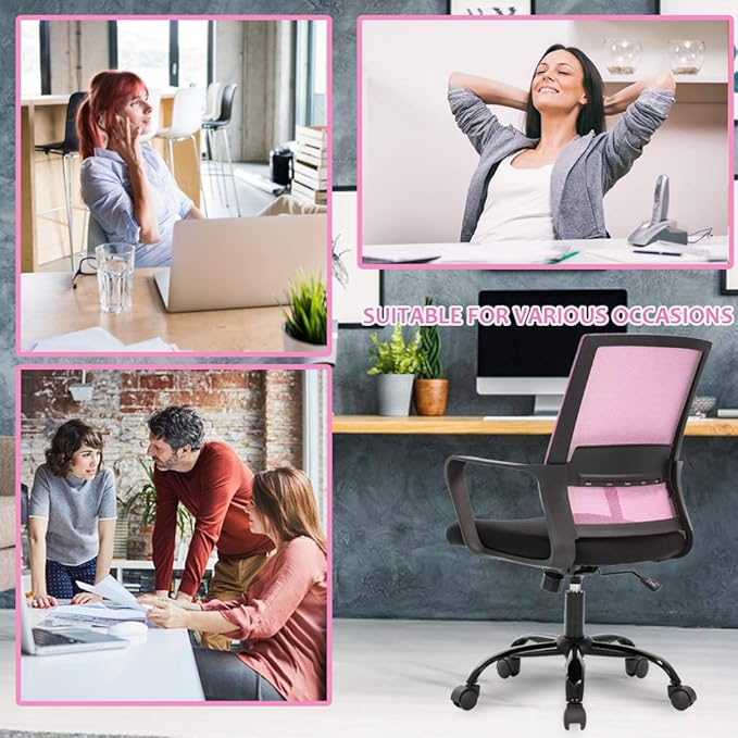 BestOffice Desk Chair Mesh Office Chair Ergonomic Computer Chair Executive Lumbar Support Adjustable Stool Rolling Swivel Chair,Pink