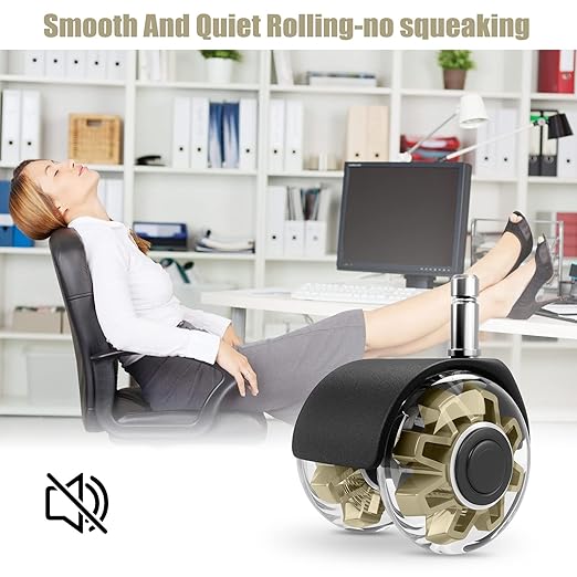 Office Chair Caster Wheels (Set of 5),Heavy-Duty Chair Wheels Support 2200lbs,Mute Rubber Chair Casters for Hardwood Floors and Carpet,2 Inch Universal Fit (Gold)