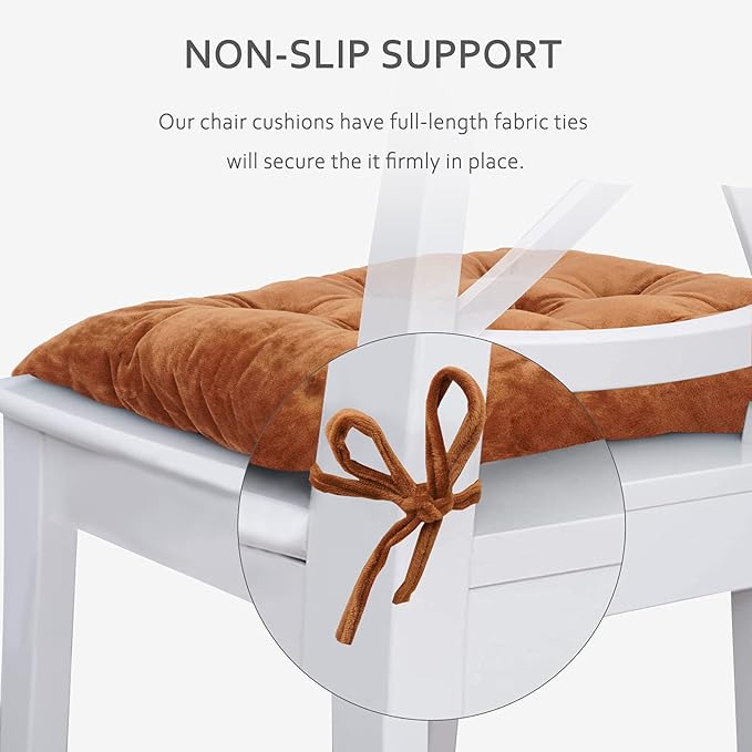 ELFJOY 4 Pack Chair Cushions for Dining Chairs Chair Pads Cushion for Kitchen Office Tufted Square Seat Cushion with Ties (16" Coffee Velvet)