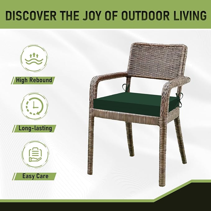 Basic Beyond Outdoor Chair Cushions Set of 2, Square Corner Outdoor Cushions for Patio Furniture, Water Resistant Patio Chair Cushions with 2 Ties, 18.5x16x3, Forest Green