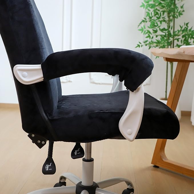 FORCHEER Office Chair Cover with Armrest Cover Black Velvet Stretch Computer Chair Covers with Arm Reat Slipcovers Large Washable