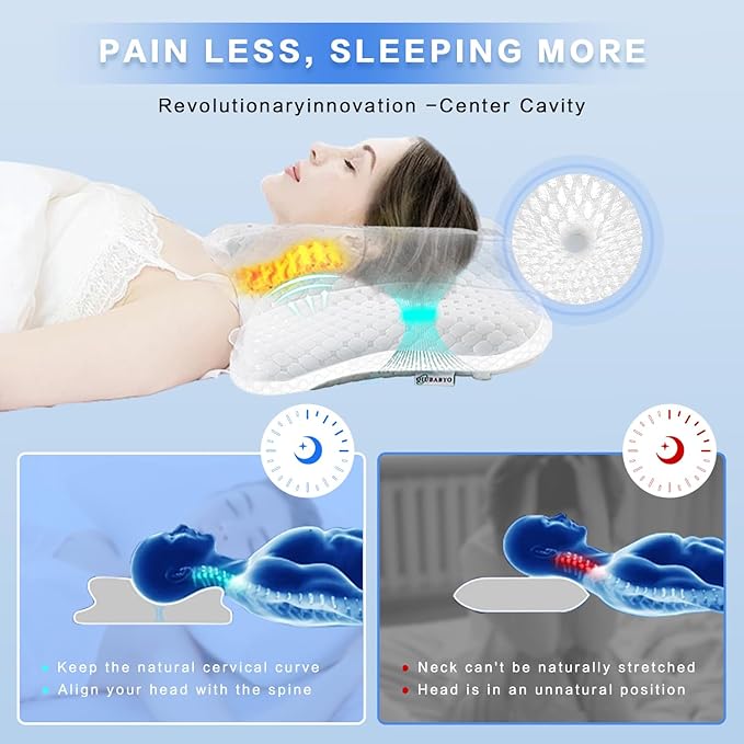 Pain Relief Cervical Pillow for Neck Support, Adjustable Ergonomic Pillow Cozy Sleeping, Odorless Orthopedic Memory Foam Pillow, Contour Bed Pillow for Side Back Stomach Sleeper