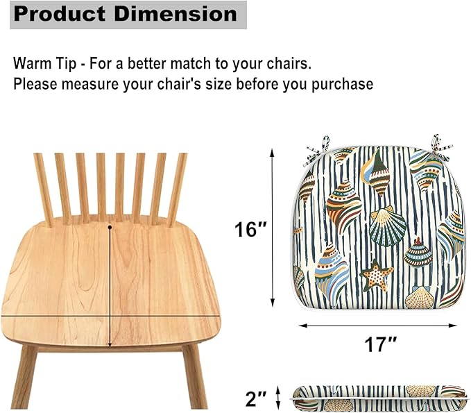 DYTXIII Set of 2 Outdoor Chair Cushions with Ties, Water Repellent Patio Chair Pads 17"x 16" for Outdoor Furniture, Round Corner Seat Cushions for Garden Yard Kitchen Crayon Shells