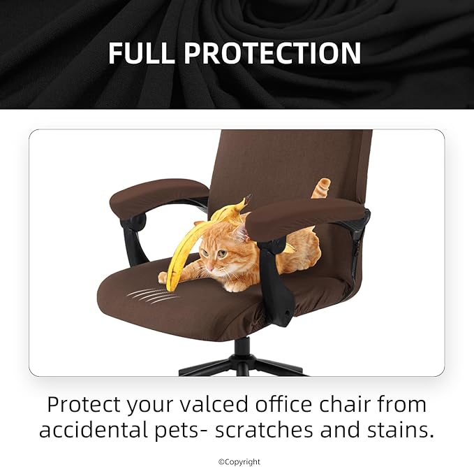 Stretch Computer Office Chair Cover with Armrest Covers Durable Zipper Universal Washable Removable Spandex Rotating Boss Chair Slipcovers Anti-dust Soft Desk Chair Seat Protector, Mocha