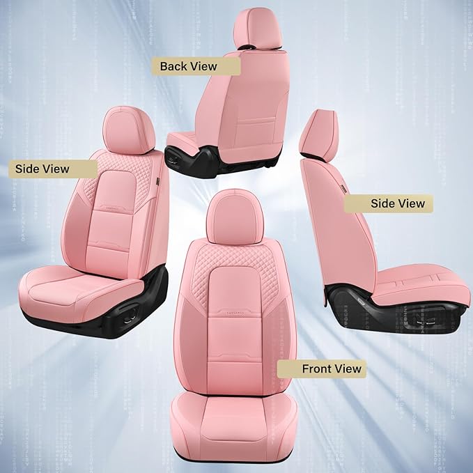 Coverado Car Seat Covers Front Seats, 2 Piece Car Seat Protector with Removable Headrest, Nappa Leather Breathable Seat Cushion Universal Fit for Truck Automotive Most of Cars Pink