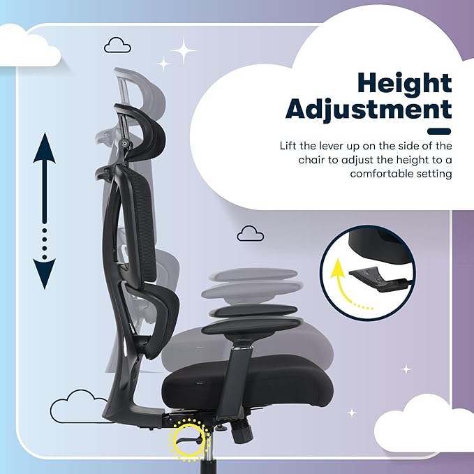 Serta AirHaven SX1200 Ergonomic Office Chair, High Back Mesh Desk Chair with Adjustable Headrest, Lumbar Support, 3D Armrests, ComfortCoils Seat, Swivel Computer Chair with Wheels, Black