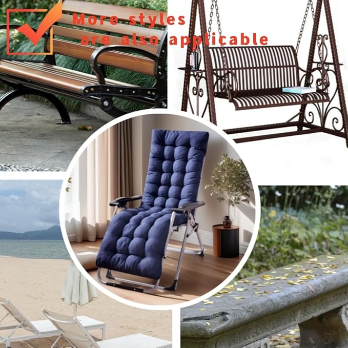 Patio Chaise Lounger Cushion， IndoorOutdoor Rocking Chair Sofa Cushion with 6 Ties， Thick Padded Swing Bench Cushion，61x18.9x3.1in (Rose Red)