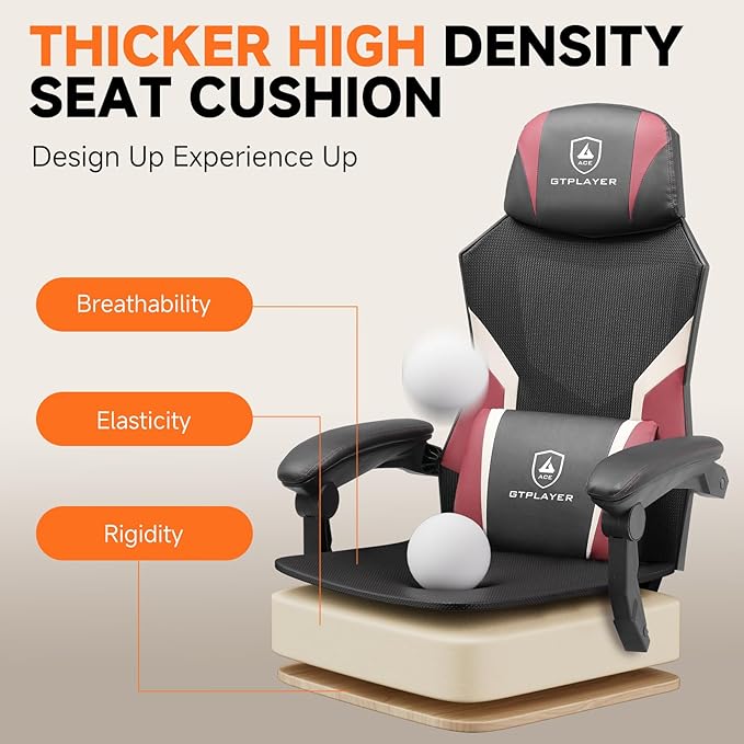 GTPLAYER Computer Chair with Adjustable Footrest, Ergonomic Gaming Chair with Headrest and Lumbar Support, Breathable Mesh Office Chair for Adults, High Back Reclining Desk Chair for Gaming and Office
