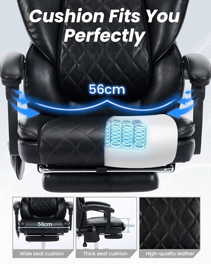500LBS Massage Office Chair with Foot Rest, 6 Points Vibration and Heat Home Office Desk Chairs, 22.05” Wide Big and Tall Office Chair for Heavy People, Ergonomic Reclining Gaming Chairs, Black