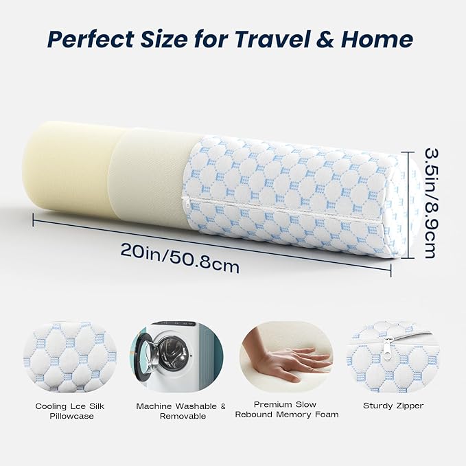 Neck Roll Cervical Pillow for Neck Pain Relief - Memory Foam Neck Pillow for Bed | Round Neck Pillows for Sleeping (Cool-Blue, X-Small - 3.5" H)