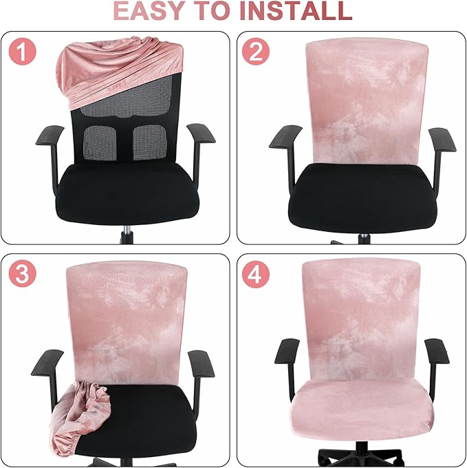Tallew 4 Pcs Office Chair Covers Set Computer Universal Protective Stretchable Chair Seat Covers Desk Armrest Slipcovers Pads Office Cushion Backrest for Rotating(Light Pink)
