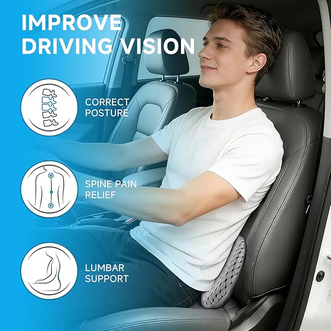 Livtribe Car Seat Cushion - Memory Foam Seat Pad for Sciatica & Lower Back Pain Relief - Driving Cushion with Breathable Mesh Cover - Road Trip Essentials for Drivers (3D Gray)