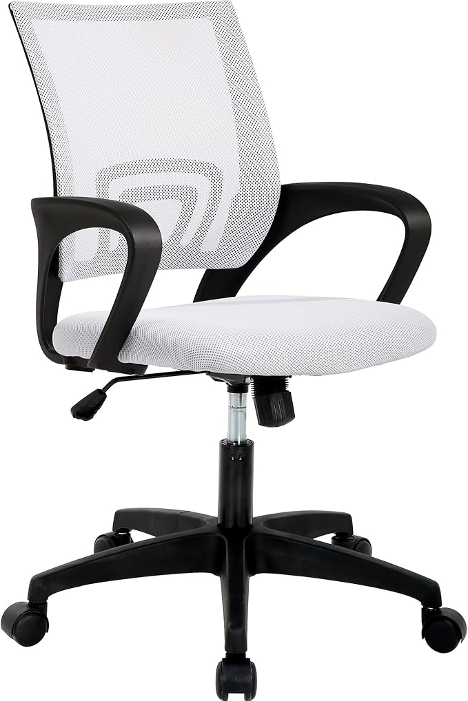 Backrest Office Chair - Ergonomic Mesh Design with Height Adjustable 17.7-20.7", Day Work, PVC Base, White