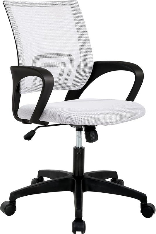 Backrest Office Chair - Ergonomic Mesh Design with Height Adjustable 17.7-20.7", Day Work, PVC Base, White