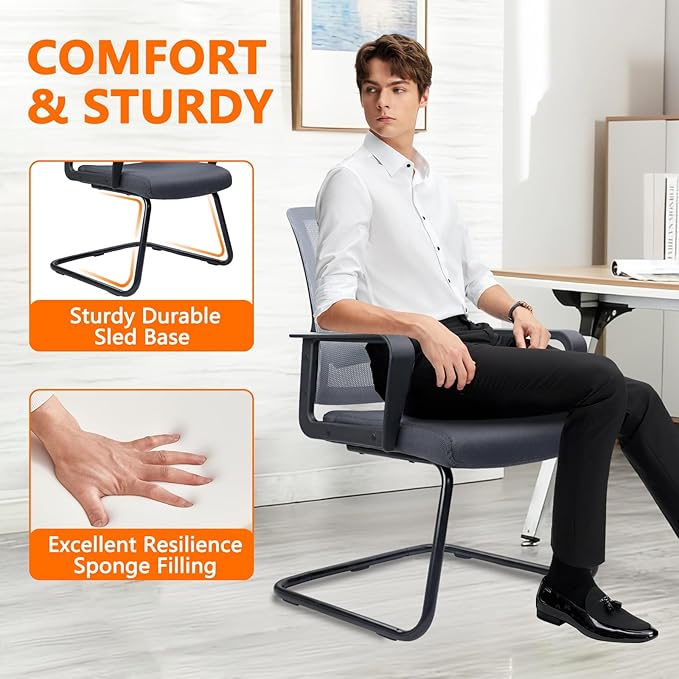 CLATINA Office Guest Chair with Lumbar Support and Mid Back Mesh Space Air Grid Series for Reception Conference Room (Gray-4 Pack)