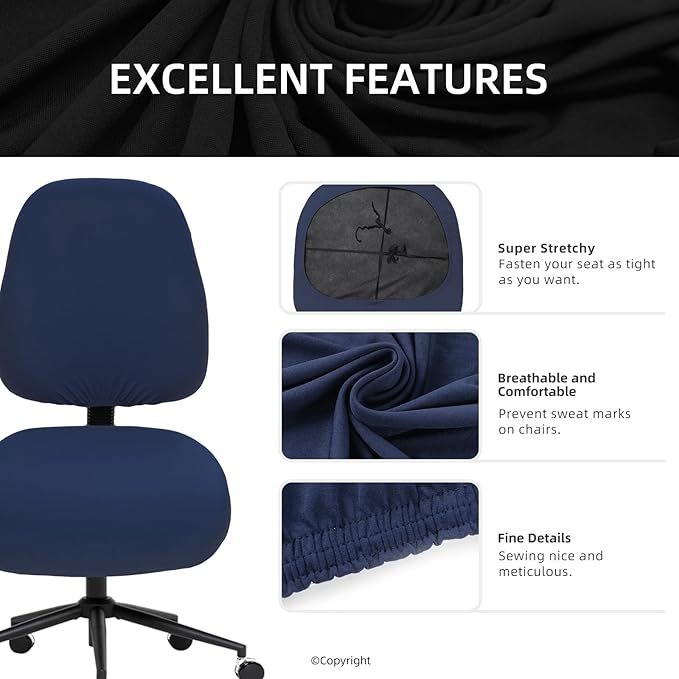 DIVA EN CAMINO DEC Super Stretchable Desk Office Chair Seat Covers - Universal Spandex Computer Chair Slipcover - 180GSM Rotating Backrest Coverings Cushion Protectors for Dogs, Cats, Pets (Navy)