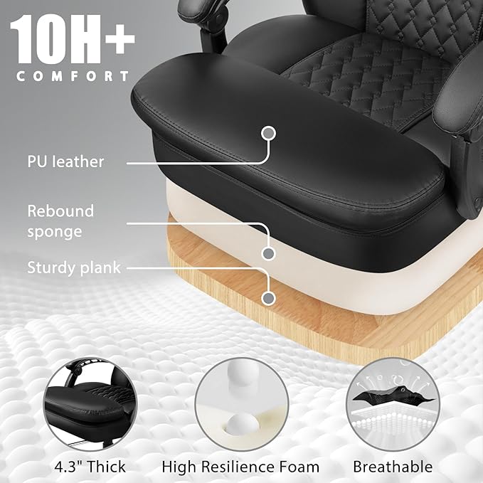 LEMBERI 400lbs Executive Office Chair with Foot Rest, Ergonomic Heavy Duty Big and Tall Desk Chair with Adjustable Headrest, High Back PU Leather Comfy Reclining Computer Chair