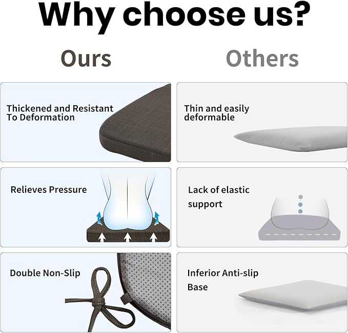 2'' Thick High-Density Foam Indoor Chair Cushions | Dining Chair Pads with Ties, Removable Washable Cover, Kitchen Chair Cushions 17"x16", Dark Brown 4 Pack