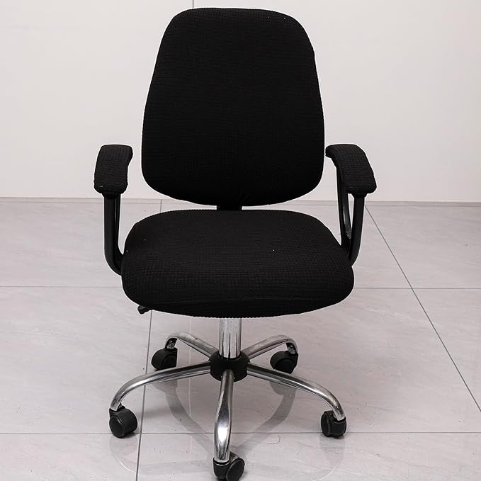 Melaluxe Office Chair Cover with Armrest Covers， Universal Stretch Desk Chair Cover, Computer Chair Slipcovers - Black