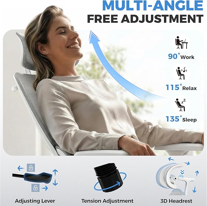 Office Chair, Ergonomic Office Desk Chair with Lumbar Support, Breathable Mesh Back & Thick Seat Cushion, High Back Office Desk Chairs Comfy for Home Office, 300Lbs, Gray