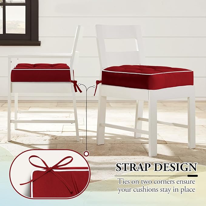 Wellsin Outdoor Chair Cushions Set of 2, Patio Cushions for Outdoor Furniture, Tufted Waterproof Outdoor Chair Pads, 17 x 17 Inch, Burgundy