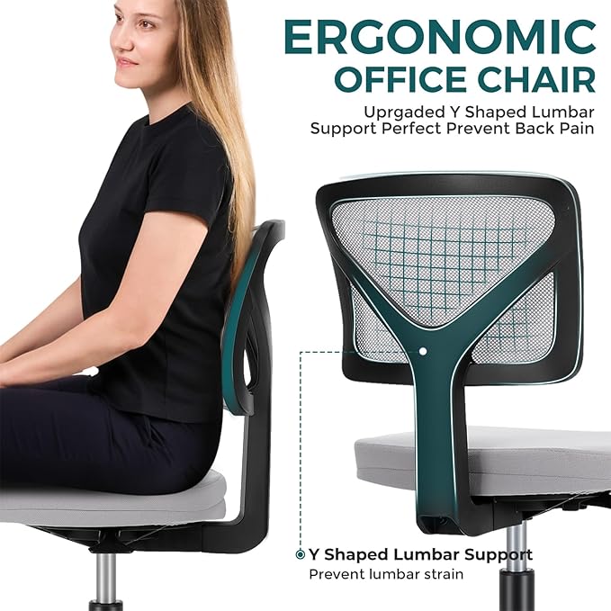 DUMOS Small Office Chairs with Wheels, Ergonomic Adjustable Home Desk Swivel Rolling Task Chair No Arms, Comfy Mesh Mid Back Computer Work Vanity Desk Chairs for Small Spaces, Dark Grey