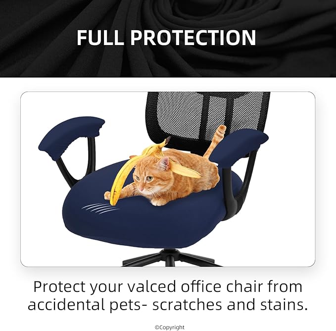 DIVA EN CAMINO DEC Stretchable Office Chair Seat Cushion Covers & Armrest Covers - Universal Spandex Computer Chair Slipcover - Removable Washable Cushion Protectors for Dogs, Cats, Pets (Navy)