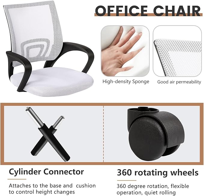 PayLessHere 32 Inch Home Office Desk and Chair Set,32 Inch Computer Desk with Ergonomic Height Adjustable Office Chair for Home Office,White & White