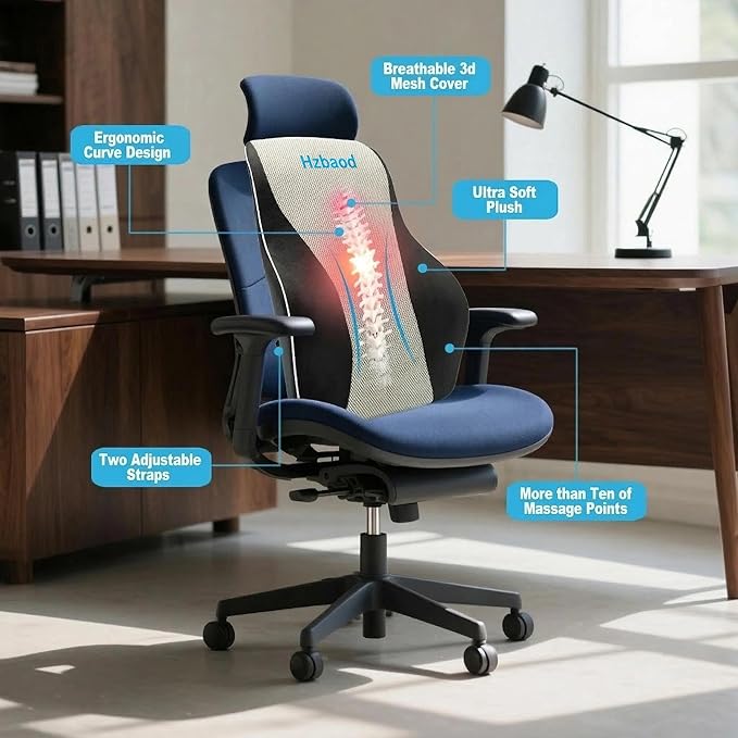 Lumbar Support Pillow for Office Chair - Back Pain Relief, Improve Posture, Double Adjustable Straps
