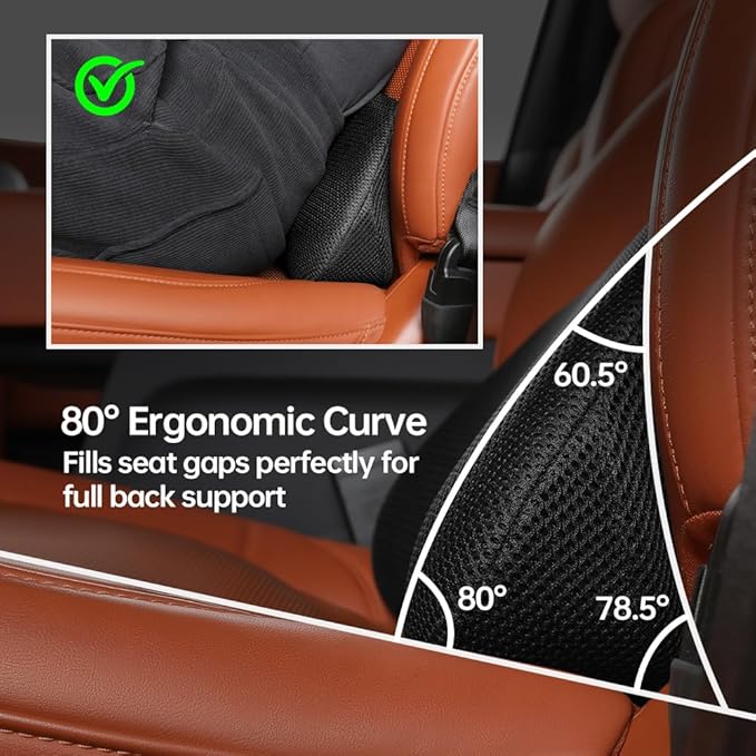 1P Car Lumbar Support with Ergonomic Structure, Suitable for Office Chairs, Gaming Chairs and Car Seats, Memory Foam Material with Breathable Mesh Fabric, Long-Lasting Lumbar Support