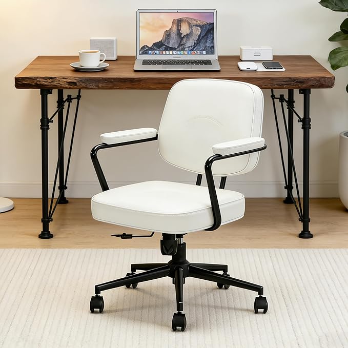 Home Office Chair, Ergonomic Desk Chair with Lumbar Support, Adjustable Height Rolling Swivel Task Chair with Armrests, PU Leather, for Meeting,Study Room Beige