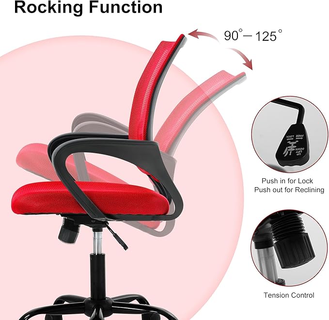 Computer Desk Chair,Work Chairs for Home Office,Ergonomic Office Chair with Lumbar Support,Mesh Office Chair with Arm and Wide Comfortable Seat,Adjustable Rolling Office Chair,Red
