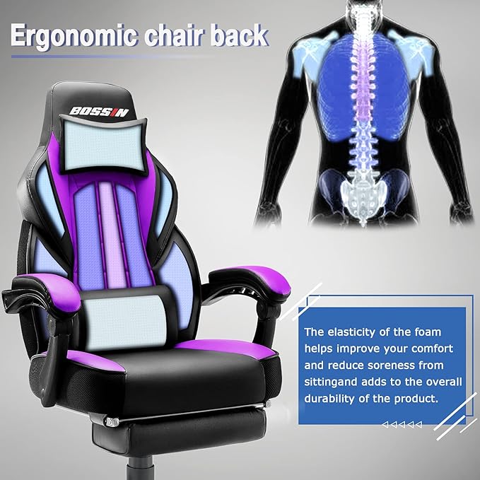 LEMBERI Gaming Chairs for Adults,Ergonomic Video Game Chairs with footrest,Big and Tall Gaming Chair 400lb Weight Capacity, Racing Style Gaming Computer Gamer Chair with Headrest and Lumbar Support