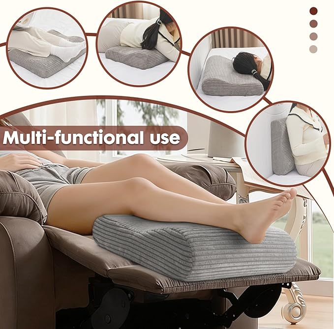 B Shape Corduroy Recliner Foot Pillow, Foam Extra Large Foot Rest Cushion with Adjustable Straps, Suitable for Bed Chair Sofa Headrest Back Lumbar Leg Support Pillow (Dark Grey)