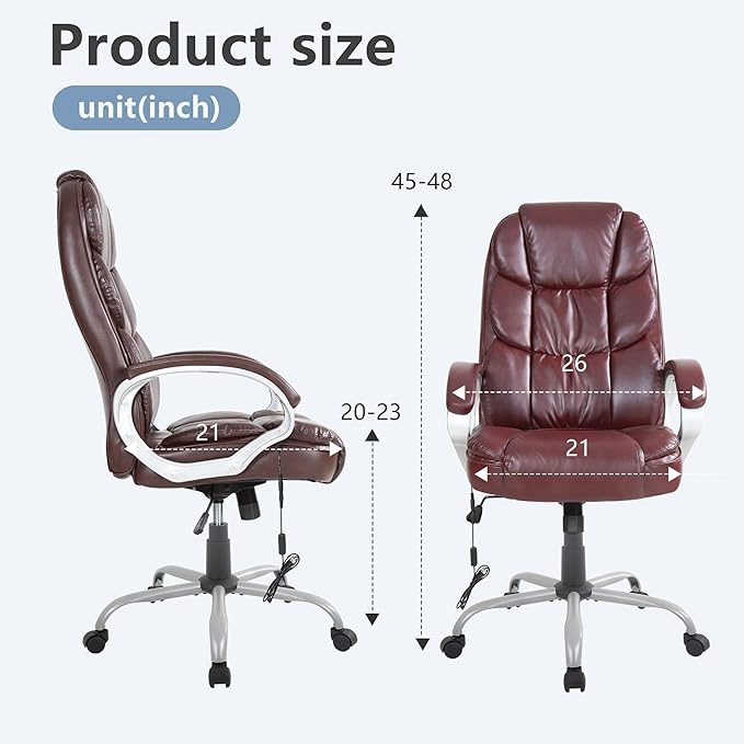 FDW Office Chair Massage Computer Chair High Back Adjustable Desk Chair Rolling Swivel Executive Chair PU Leather with Lumbar Support Arms Headrest Task Chair,Brown