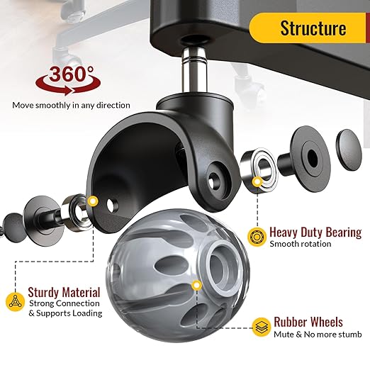 HOLKIE Office Chair Wheels Replacement 11x22mm Universal Fit 2 Inch Rubber Heavy Duty Casters for Carpet Hardwood Floors Gaming Desk Chair Roller Wheels Set of 5 Grey Smooth & Silent