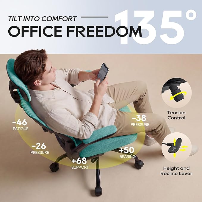 Office Chair, Ergonomic Mesh Desk Chair with Adjustable Lumbar Support and Headrest, Flip-up Armrests, High Back Computer Task Chair for Home and Executive Office (B-All Green)