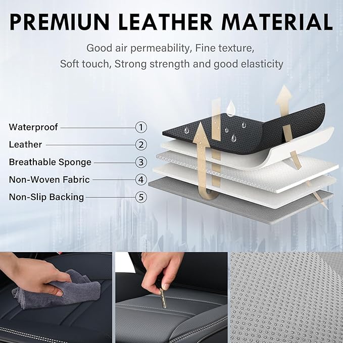 Coverado Car Seat Covers Full Set, 5 Piece Car Seat Protector with Removable Headrest, Nappa Leather Breathable Front Rear Seat Cushion Side All Wrapped Universal Fit Truck Automotive Most Cars Black