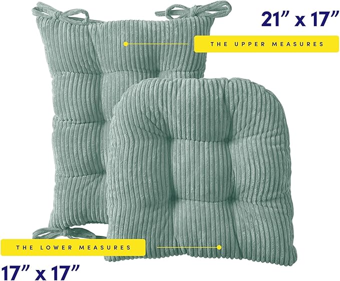 Rocking Chair Cushion Premium Tufted Pads Non Skid Slip Backed Crushed Velvet Cover Set of Upper and Lower with Ties, 21 in x 17 in | 17 in x 17 in, Velvet Mint