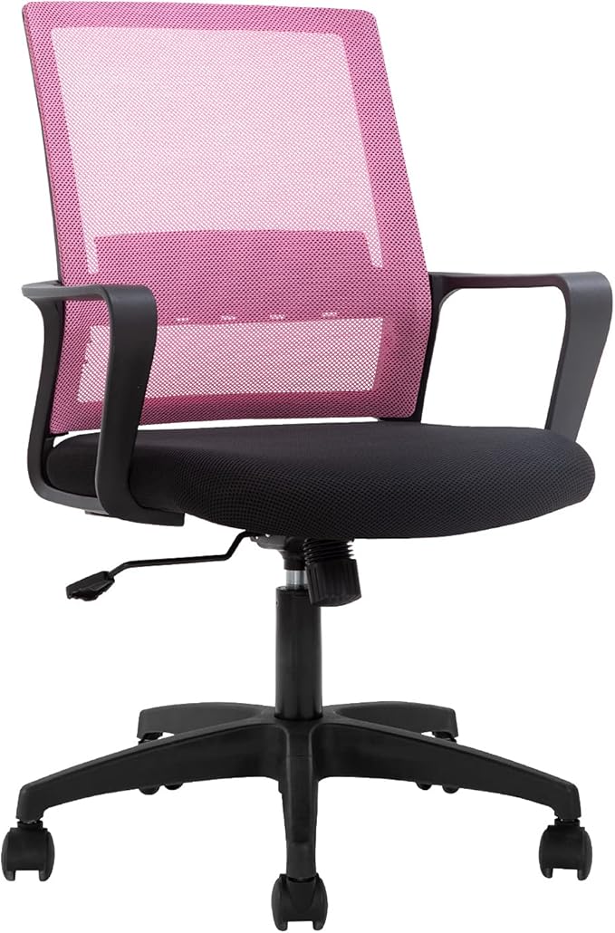Ergonomic Desk Task Chair Mid-Back Mesh Home Office Swivel Chair Modern Executive Chair with Wheels Armrests Lumbar Support (Pink)