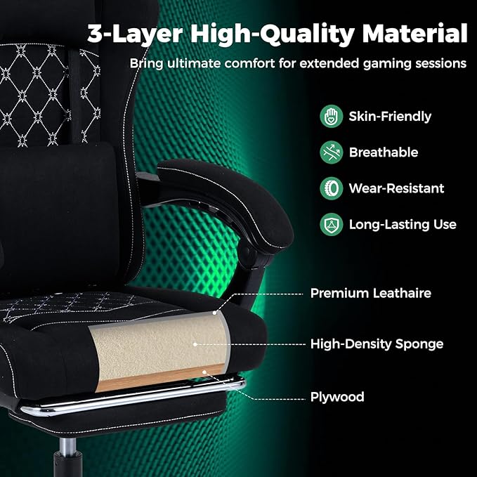 Goplus Gaming Chair, Ergonomic Office Chair with Foot Rest, Lumbar Support, Linkage Armrests, Detachable Headrest, 360°Swivel Computer Chair w/Adjustable Backrest & Height, 330 lbs Capacity (Black)