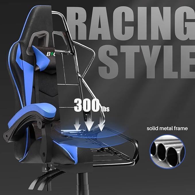 Racingreat Gaming Chair High Back, Ergonomic Computer Gamer Chair with Headrest and Lumbar Support, Racing Style Reclining Game Chair for Adults, Kids (Blue-Black)