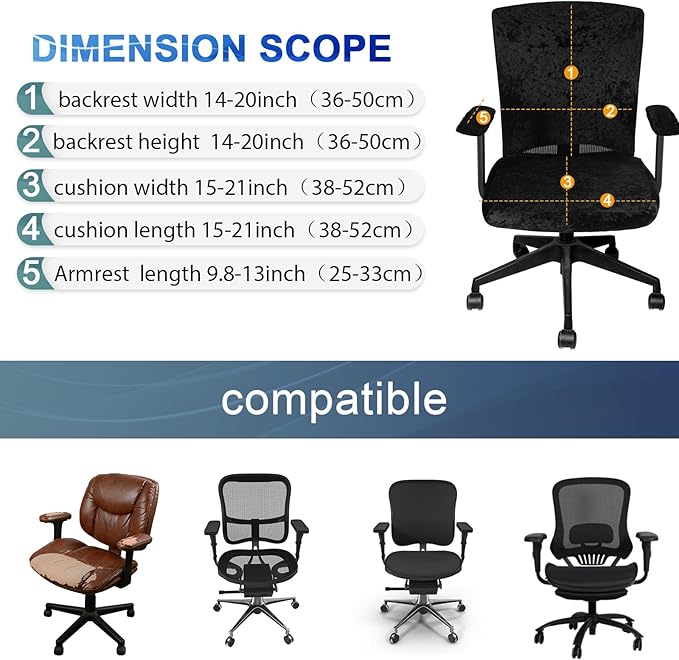 Tallew 4 Pcs Office Chair Covers Set Computer Universal Protective Stretchable Chair Seat Covers Desk Armrest Slipcovers Pads Office Cushion Backrest for Rotating(Black)