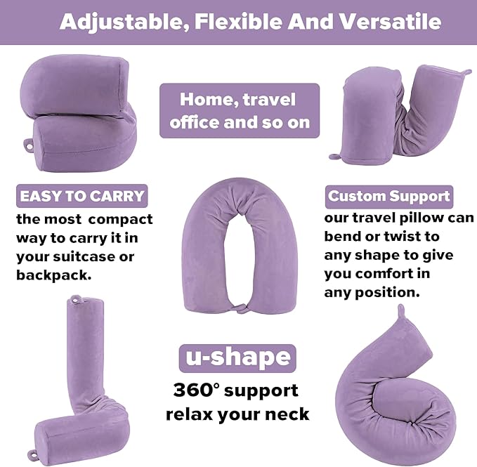 Twist Memory Foam Travel Pillow for Neck, Chin, Lumbar and Leg Support-for Travling on Airplane, Train, Bus or at Home-Adjustable, Bendable Roll Pillow with Washable Soft Cover