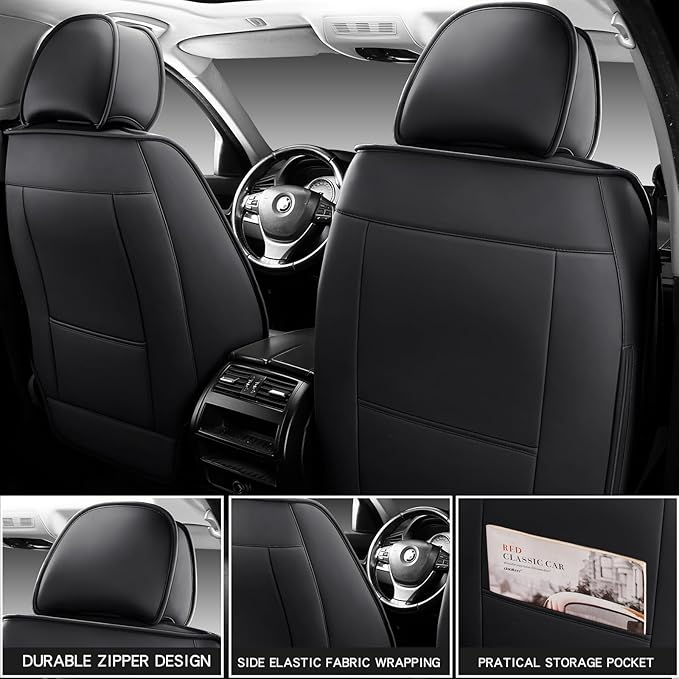 MINGBRON Seat Covers, Car Seat Covers Front Seats, Car Seat Cover, Car Seat Protector Waterproof, Car Seat Cushion Nappa Leather, Black Seat Covers Carseat Cover Universal Fit for Most Cars