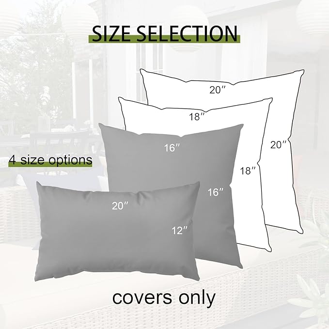Ergonomic 12x20 Inch Outdoor Lumbar Pillow Covers Waterproof Support Cushion for Patio Chairs, Benches, Sofas Porch, Gray