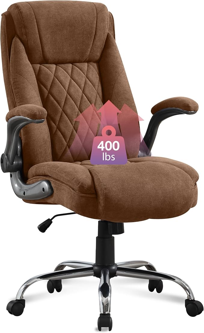 Big and Tall Fabric Office Chair 400lbs High Back Executive Computer Desk Chair with Flip Up Armrest, Breathable Fabric Adjustable Height Ergonomic Home Office Heavy Duty
