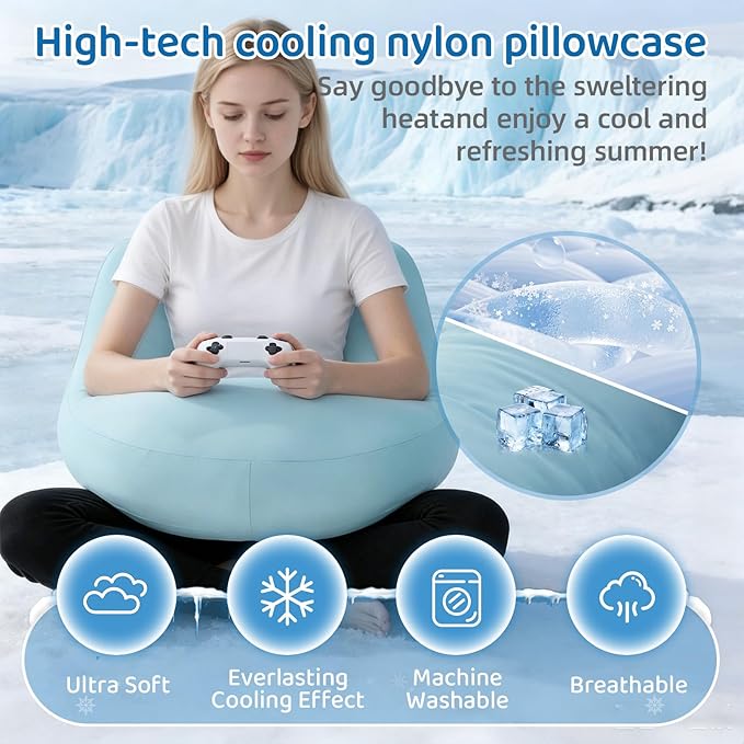 Cooling Crochet Pillow for Lap Support - Gaming Pillow for Lap with Extra Back Pillow for Support, Enlarged Reading Pillow for Laptop, Multi-Purpose Reading Pillow for Gaming/Working/Crocheting,Blue