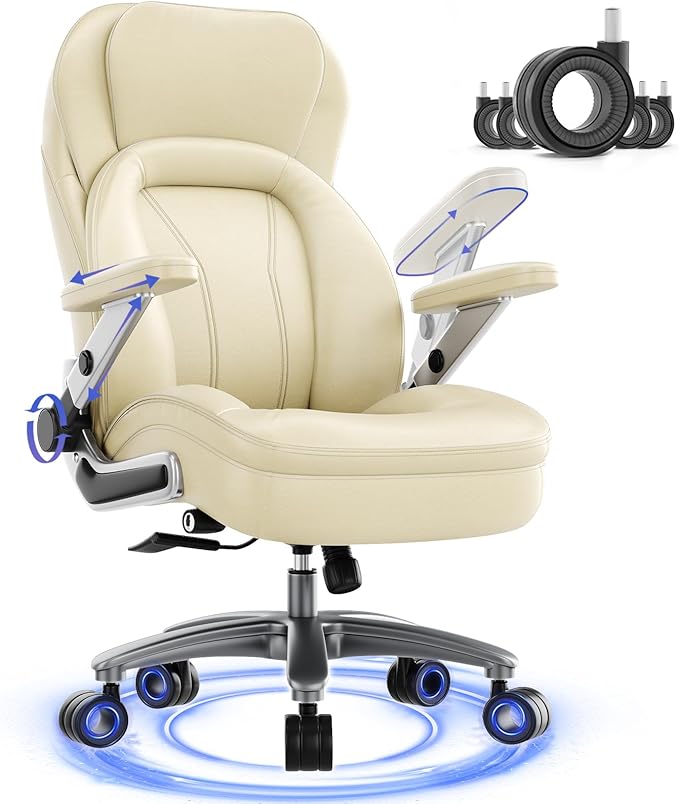 Big and Tall Office Chair, 600lbs Heavy Duty Desk Chair with 5D Arms, Adjustable Lumbar Support & Height, Tilt Function, PU Leather High Back Ergonomic Executive Computer Chair